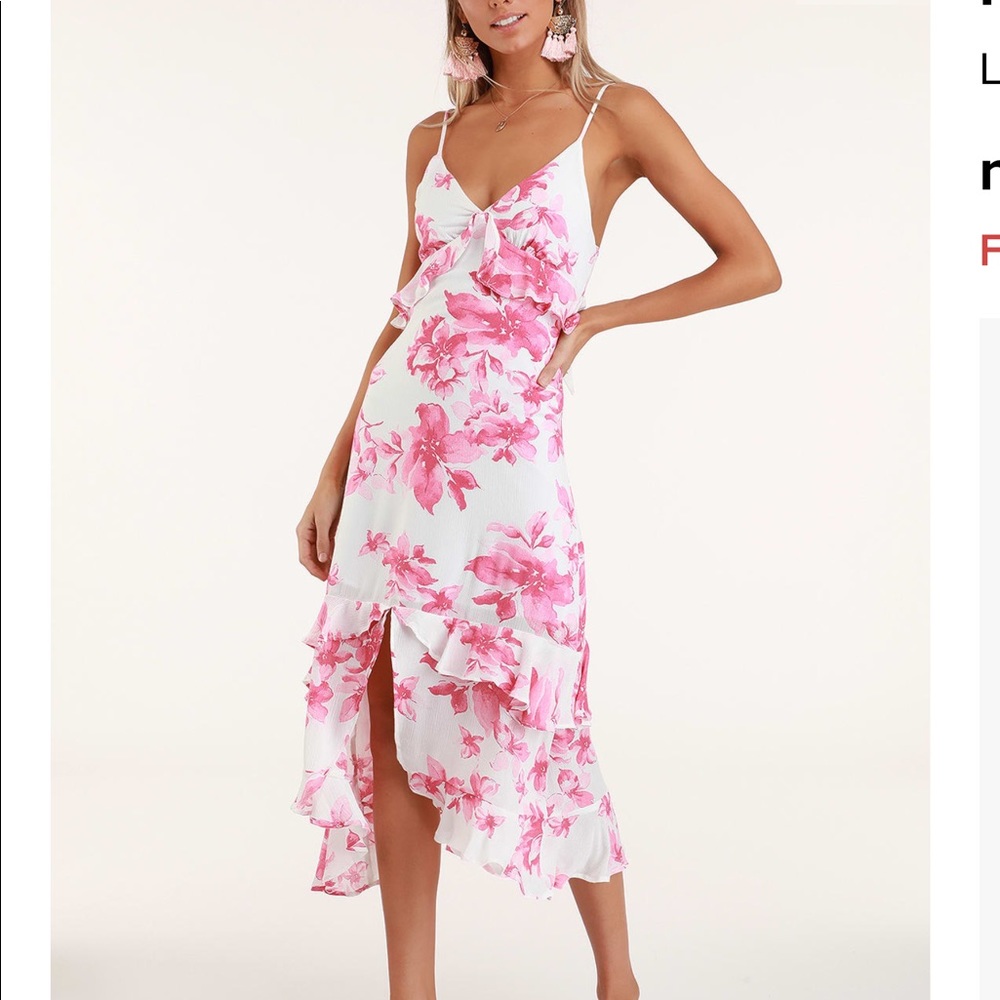Pink and white floral print ruffled dress NWT